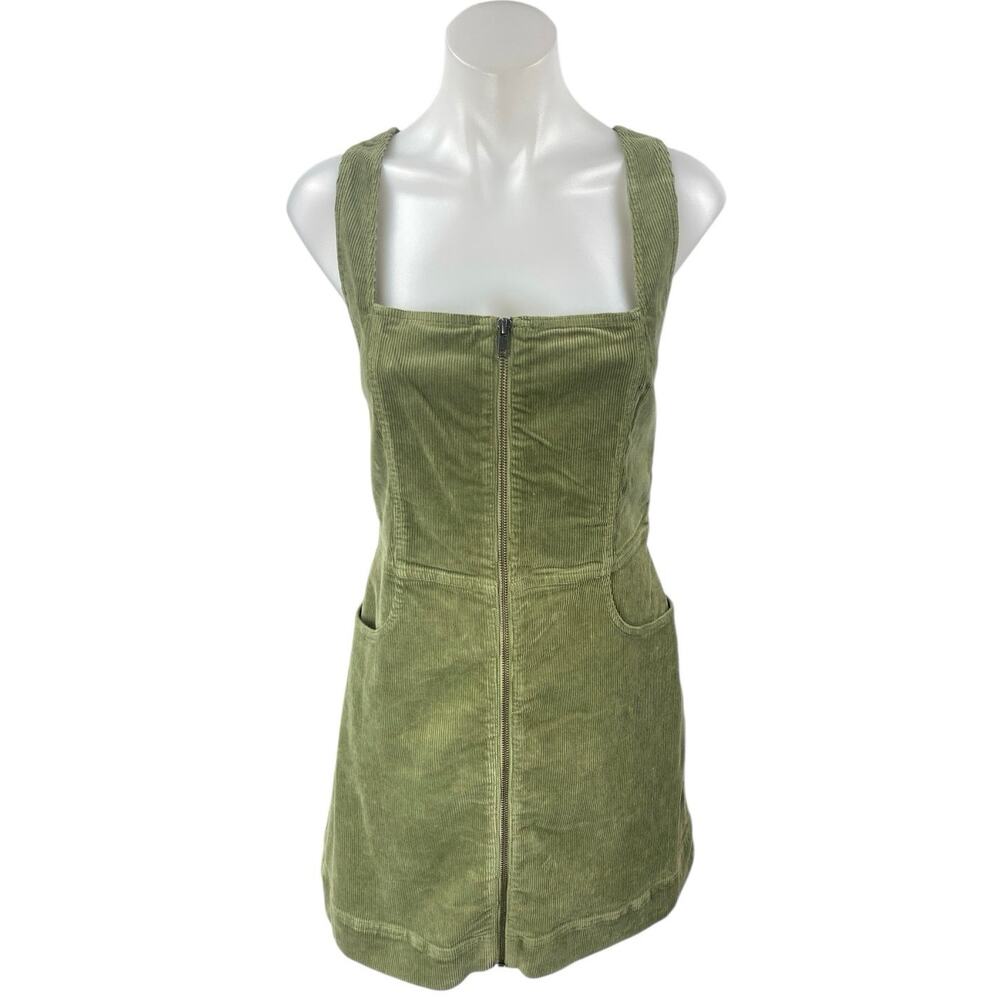 NEW Alice + Olivia Renita Green Corduroy Sleeveless Zip Up Overall Mini Dress 10